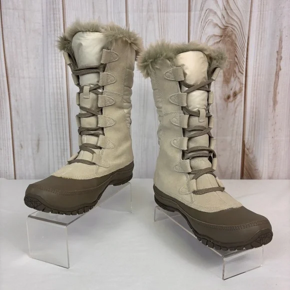 The North Face Nuptse Purna Waterproof Mid-Calf Faux Fur Boots Ivory Size 8.5 - Picture 3 of 16